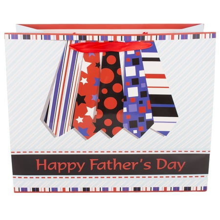 Deluxe Horizontal Happy Father's Day Tie Striped 10"x12.5"x5.5" Gift Bag