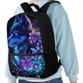 thumbnail image 3 of Uorisanigo 17 Inch Neon Floral Wolf School Backpack for Girls 6-12 - Large Capacity Back to School Bag - Bookbag with Adjustable Padded Straps - for Elementary Middle School Travel Camps, 3 of 6
