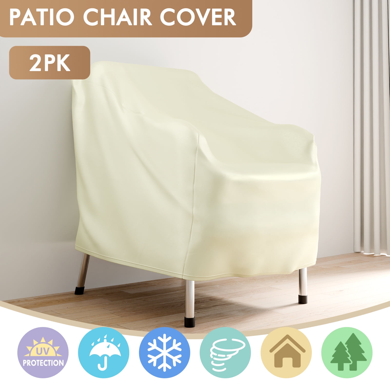 TopZoo Heavy Duty Patio Furniture Covers for Lounge Chairs, Deep Seat Cover for Lawn Garden, Patio Outdoor Chair Covers Waterproof, All Weather Protection, 2 Pack, Brown