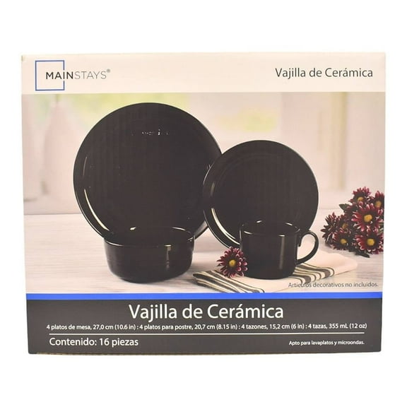Vajilla Mainstays Para 4 Personas Negro
