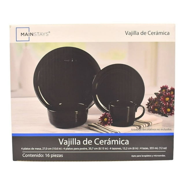 Vajilla Mainstays Para 4 Personas Negro