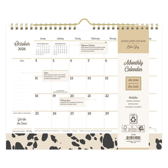 Jessie James Decker for Blue Sky Monthly Wall Calendar, 11" x 8.75", Cowhide 15-Month (October 2026 - December 2027)