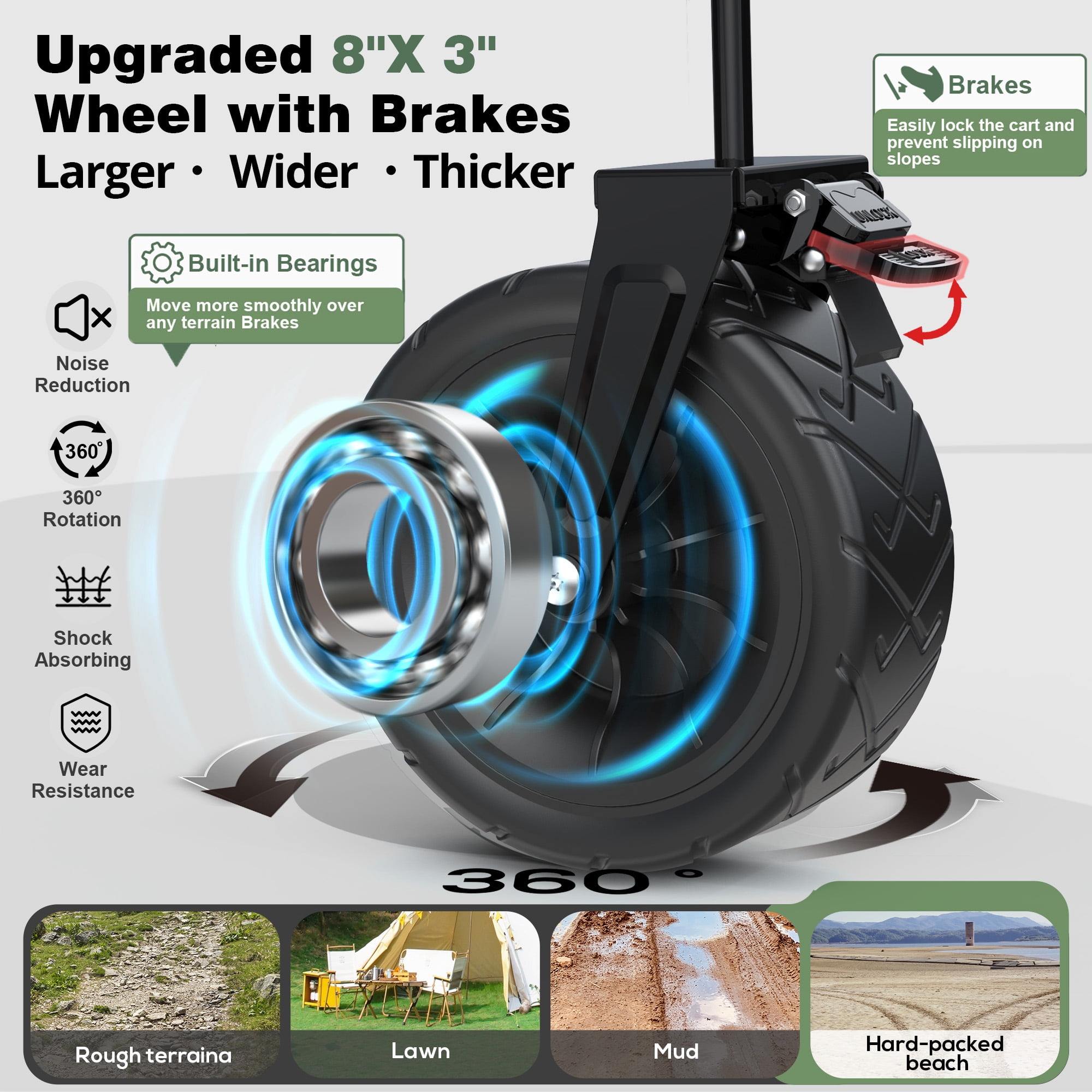 Qunler Collapsible Wagon Cart, 560lbs Heavy Duty Large Utility Garden Cart with Brake Wheels and Side Pocket for Camping, Shopping, Kids, Sports, Grocery, Black