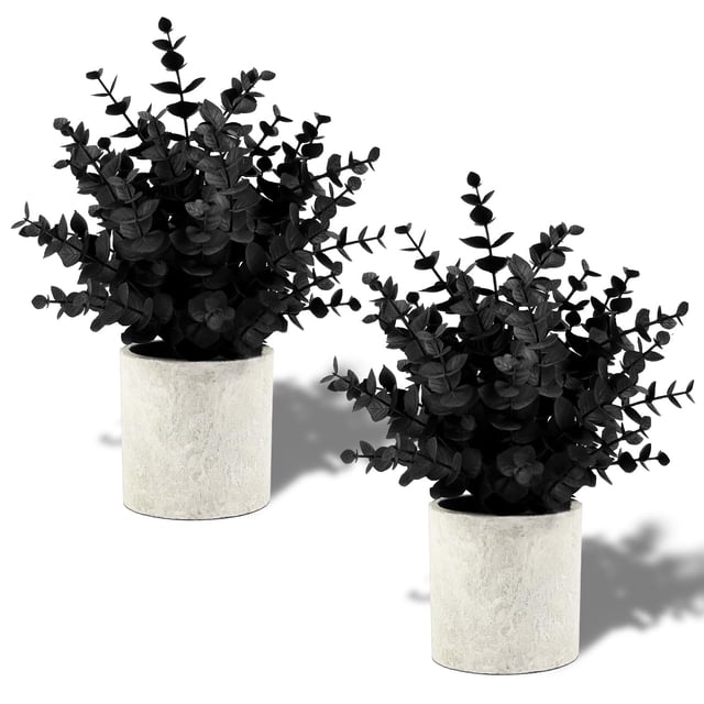 Set de 2 fundas para plantas artificiales de eucalipto negro de 24 cm de alto