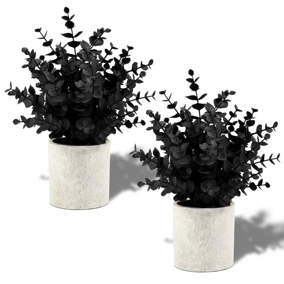 Set de 2 fundas para plantas artificiales de eucalipto negro de 24 cm de alto