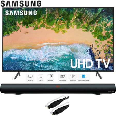 Samsung 58" NU7100 UHD 4K HDR LED Smart TV 2018 Model (UN58NU7100FXZA) with Sharper Image 37" Sound Bar Bluetooth Speaker & 6ft Optical Toslink 5.0mm OD Audio Cable