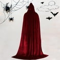 thumbnail image 3 of Cape à Capuche en Velours Longue Robe Cape de Sorcière Costume d'Halloween 150cm Rouge Vin, 3 of 7