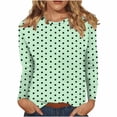 thumbnail image 5 of Dolkfu Long Sleeve Going Out Tops Green Pull-on French Chic Crew Neck Blouses & Tops Patchwork Polka Dot Retro Vintage Green,S, 5 of 6