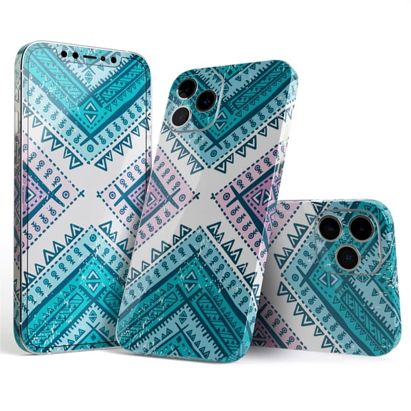 DesignSkinz Ethnic Aztec Blue and Pink Point Full-Body Skin Decal Wrap Cover for iPhone 16