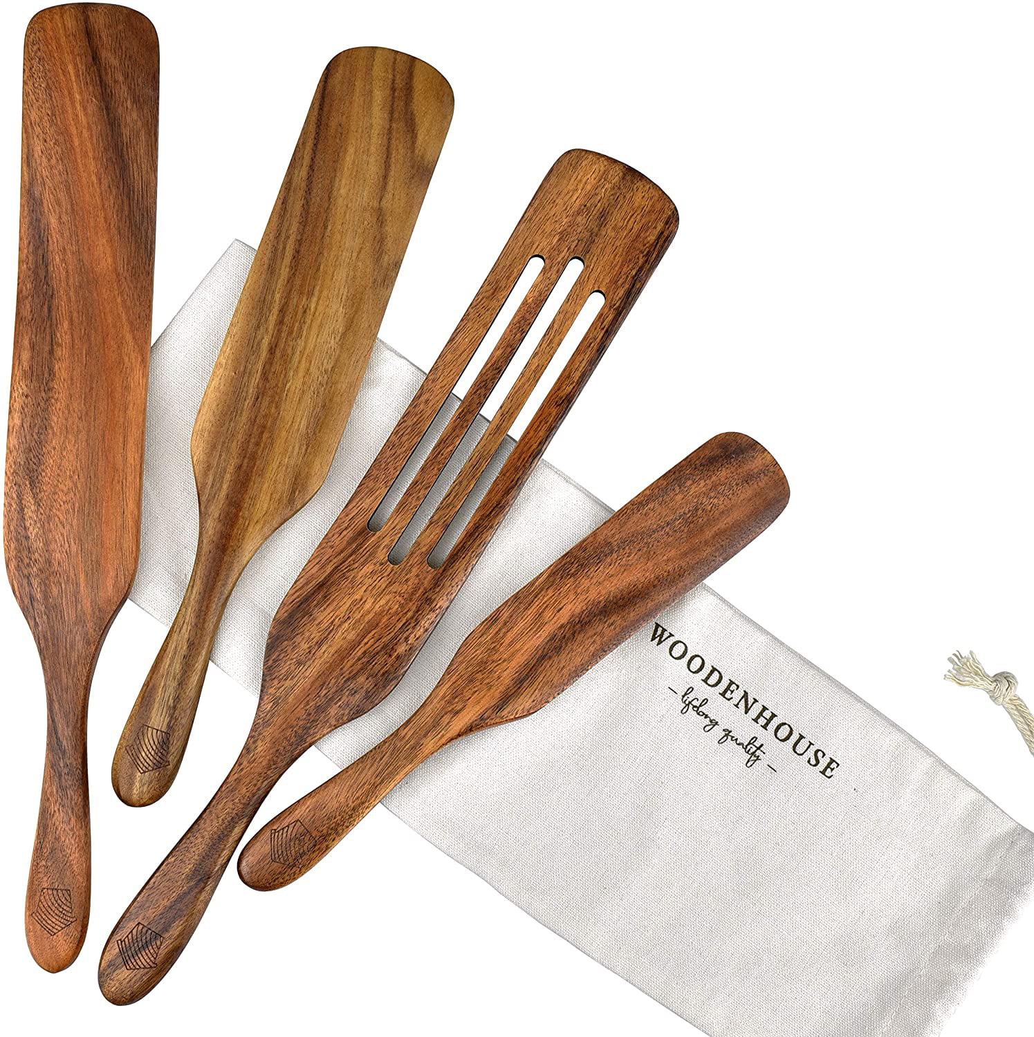 Heat Resistant Spatulas for Nonstick Cookware Stir Spread Serving in Premium Teak Wood Spurtle Set of 5 Scrape Wooden Spoons for Cooking Sift Whisk Spurtles Kitchen Tools as Seen on TV 