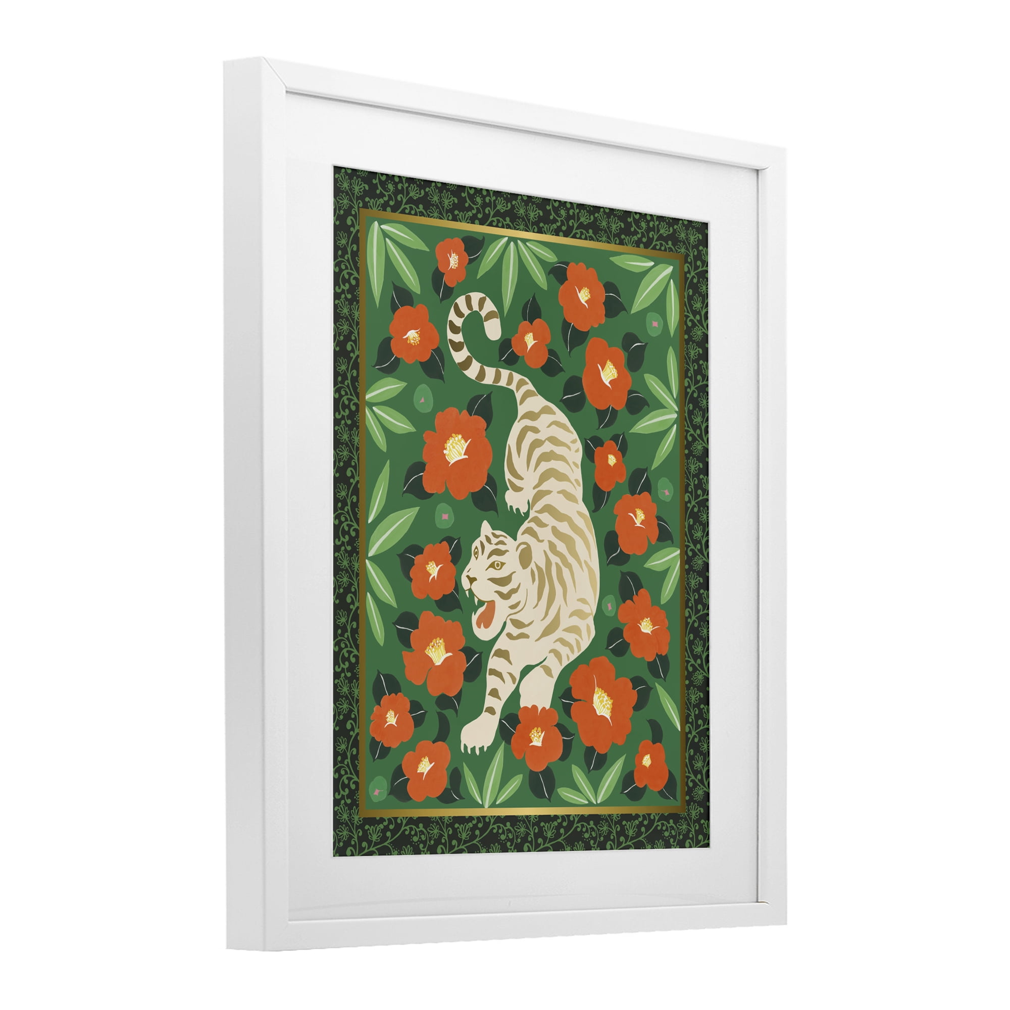 Stupell Industries Eclectic Tiger & Hibiscus White Framed Print Under Glass, design by Karolina Sato