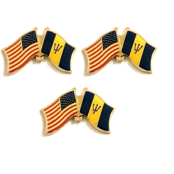 Barbados & US Crossed Flag Lapel Pins, Pack of 3