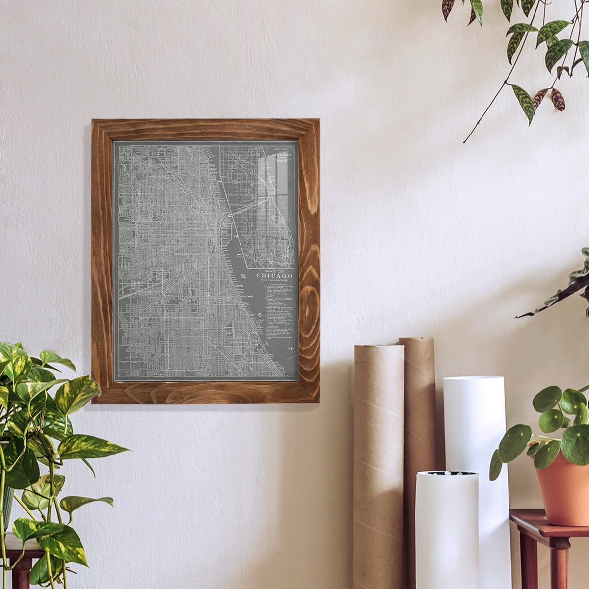 City Map of Chicago -Framed Print w/glass-Walnut