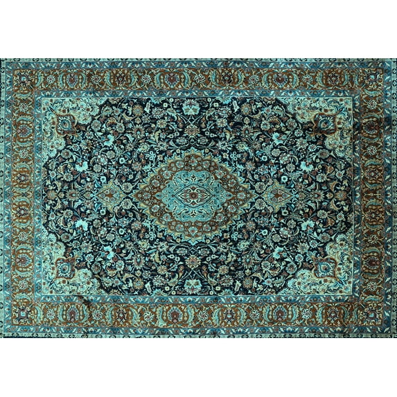 Ahgly Company Indoor Rectangle Medallion Light Blue Traditional Area Rugs, 6' x 9'