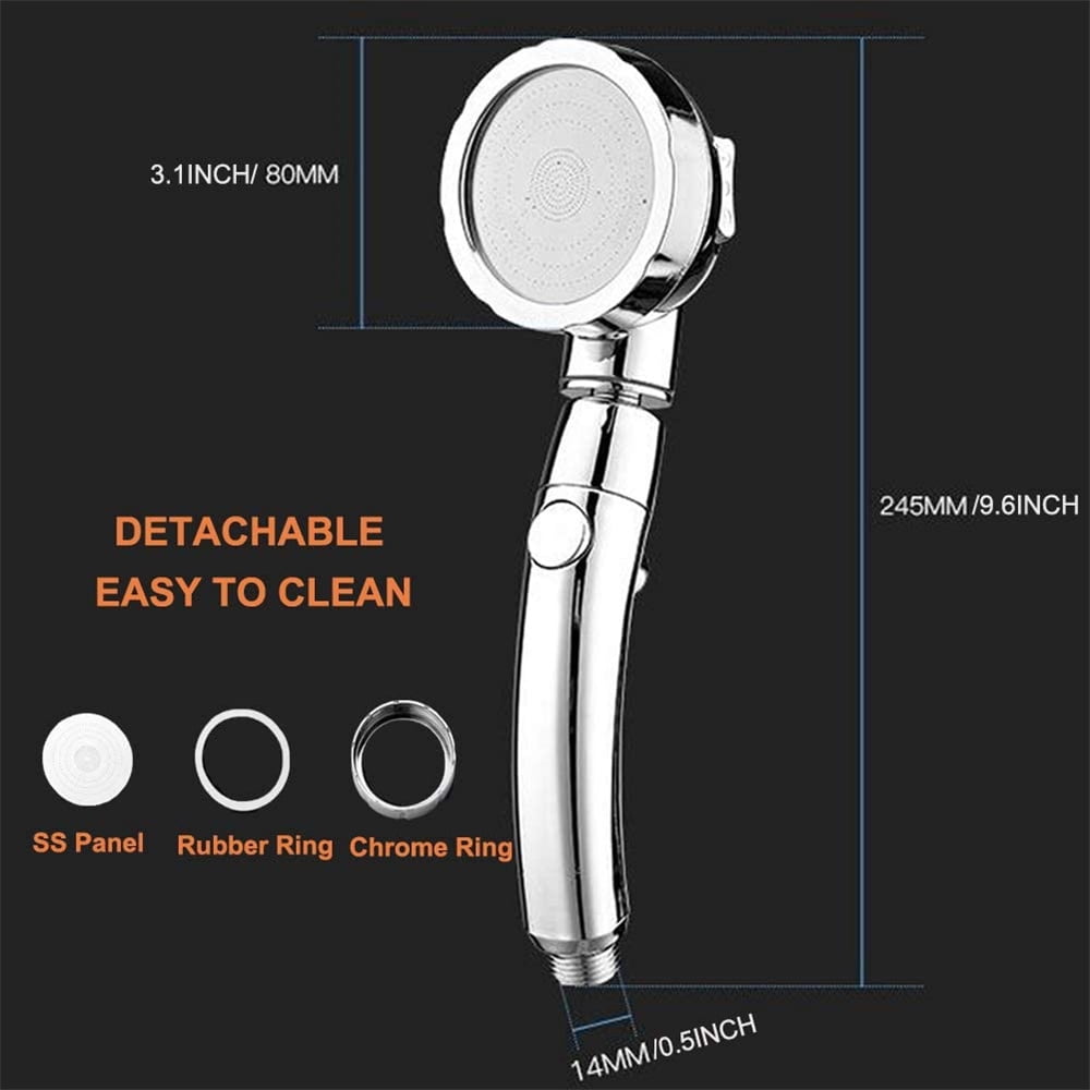 NOGIS High Pressure Shower Head, 3-Settings Handheld Showerhead with ON/Off Full Shutoff Push Button and Switch to Control Flow, Angle-Adjustable Water Saving Body Sprays