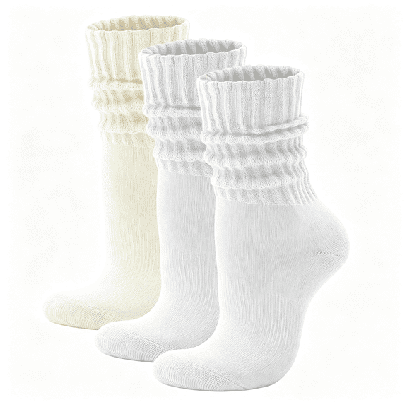 TELOLY Scrunch Crew Socks 3Pcs-Retro Slouchy Cotton Calf Socks for Men&Women Cushioned Solid Stacked Boot&Sneaker Scrunch Socks