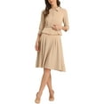 thumbnail image 2 of INSPIRE CHICBusiness Skirt Suit Sets for Women's 2 Piece Outfits Office 3/4 Sleeve Blazer Jacket Pleated Skirts M Khaki, 2 of 6