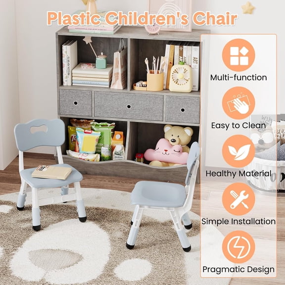 Rugerasy Chairs (2 Pack) - 3-Level Height Adjustable Chair with Non-Slip Pads,Max Load 180 Lbs,Plastic Nursery Child Seats for Home,Classrooms,Light Gray