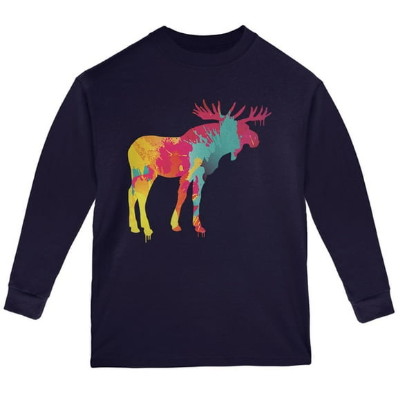 Splatter Moose Youth Long Sleeve T Shirt Navy YLG