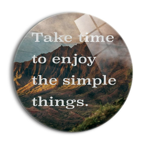 Enjoy Simple Things Misty Brown Mountain 24 inch Glass Round Wall Hanging Sign
