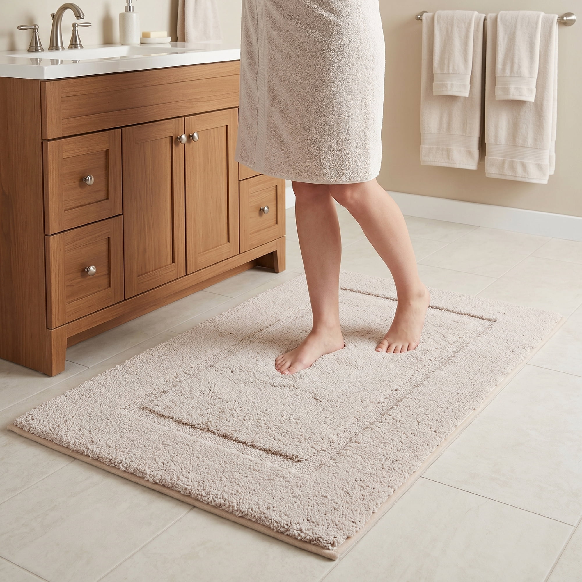 Unique Bargains Plush Absorbent Microfiber Bathroom Mat Non-Slip Rug Khaki 32" x 20"