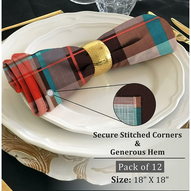 Ruvanti Cloth Napkins Set of 12 Cotton 100%, 18x18 inches Napkins