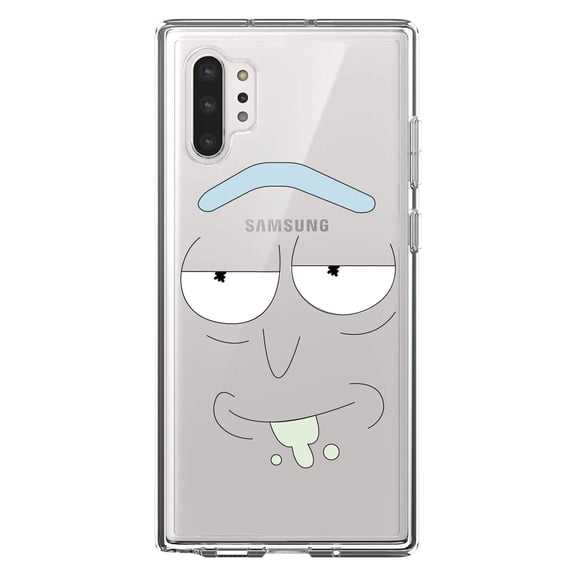 DistinctInk Clear Shockproof Hybrid Case for Galaxy Note 10 PLUS (6.8" Screen) - TPU Bumper, Acrylic Back, Tempered Glass Screen Protector - "Wubba Lubba Dub Dub" Face