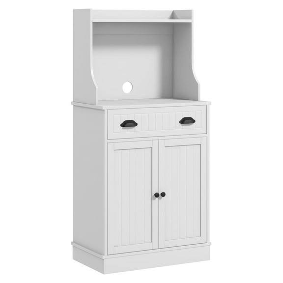 Microwave Stand with Storage, Kitchen Microwave Cabinet with Drawer & Adjustable Shelf, White