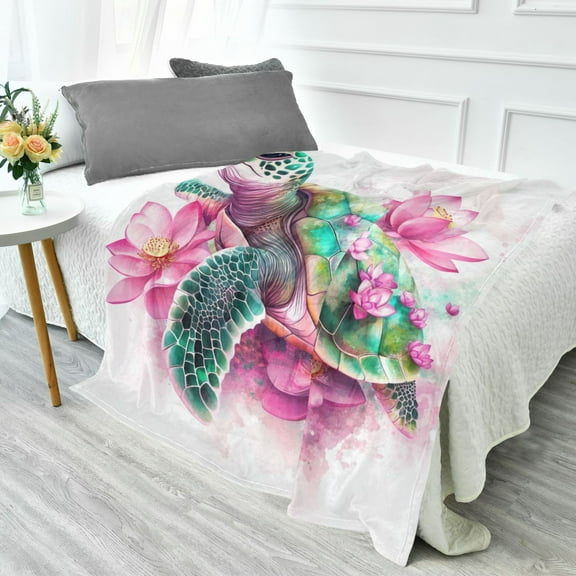 70x55 Inches Glow in The Dark Blanket Cozy Throw Camping Blankets for Home and Outdoor Use Cute Cartoon Sea Turtle