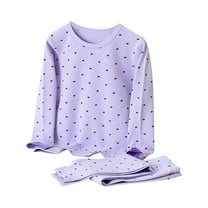 OGLCCG Kids Thermal Underwear Set Girls Thermal Underwear Set Cute Hearts Printed Cotton Long Johns Base Layer for Cold Weather 2-12 Years