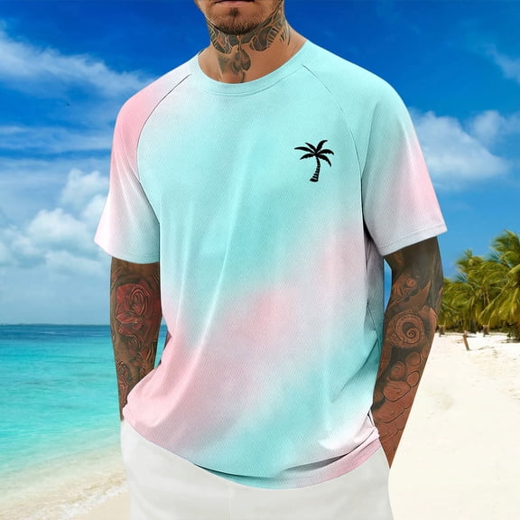 Mens Summer Tops Palm Tree Print Short Sleeve Crewneck Lightweight Tee Shirts Mint Green L