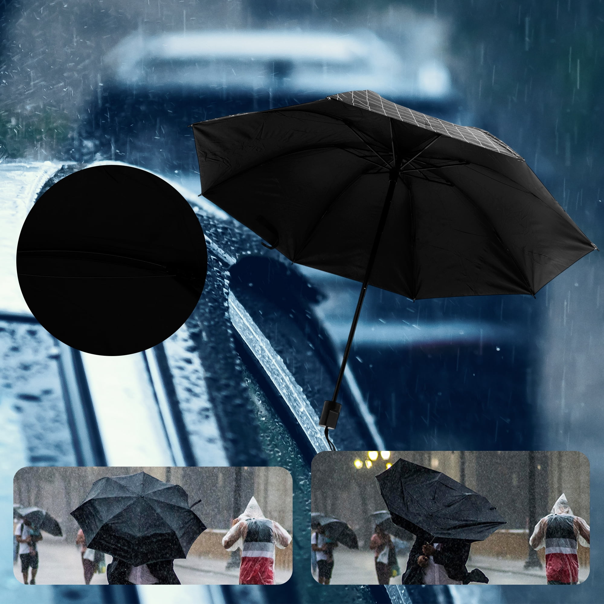 Unique Bargains Portable Manual Open Close Rain Windproof  Umbrella Black