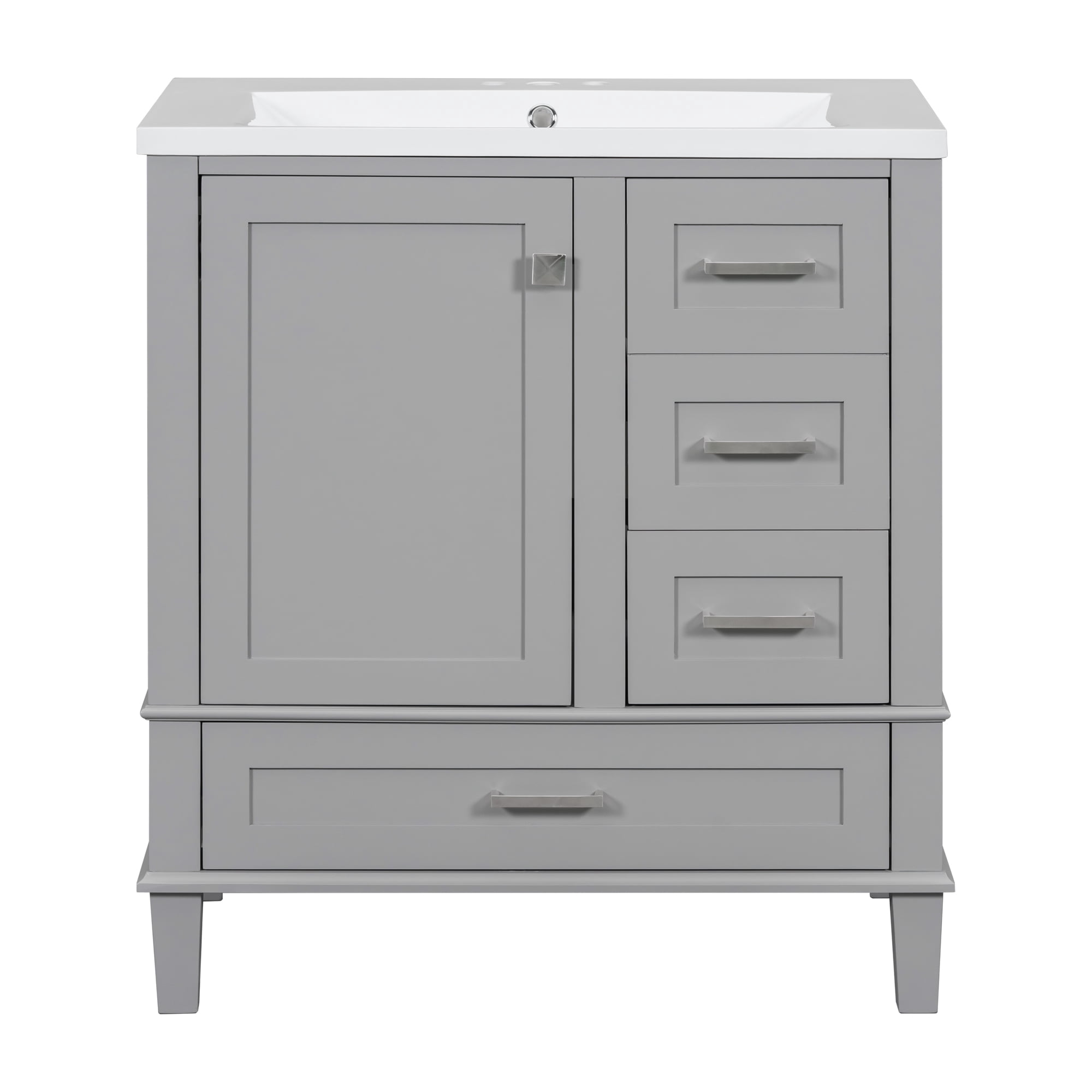 Harper & Bright Designs 30" Grey Bathroom Vanity Cabinet with Sink Combo Set, Bathroom Storage Cabinet with a Soft Closing Door and 3 Drawers, Solid Wood Frame