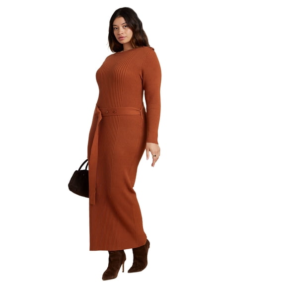 ELOQUII Women's Plus Size Multi Rib Maxi Sweater Dress