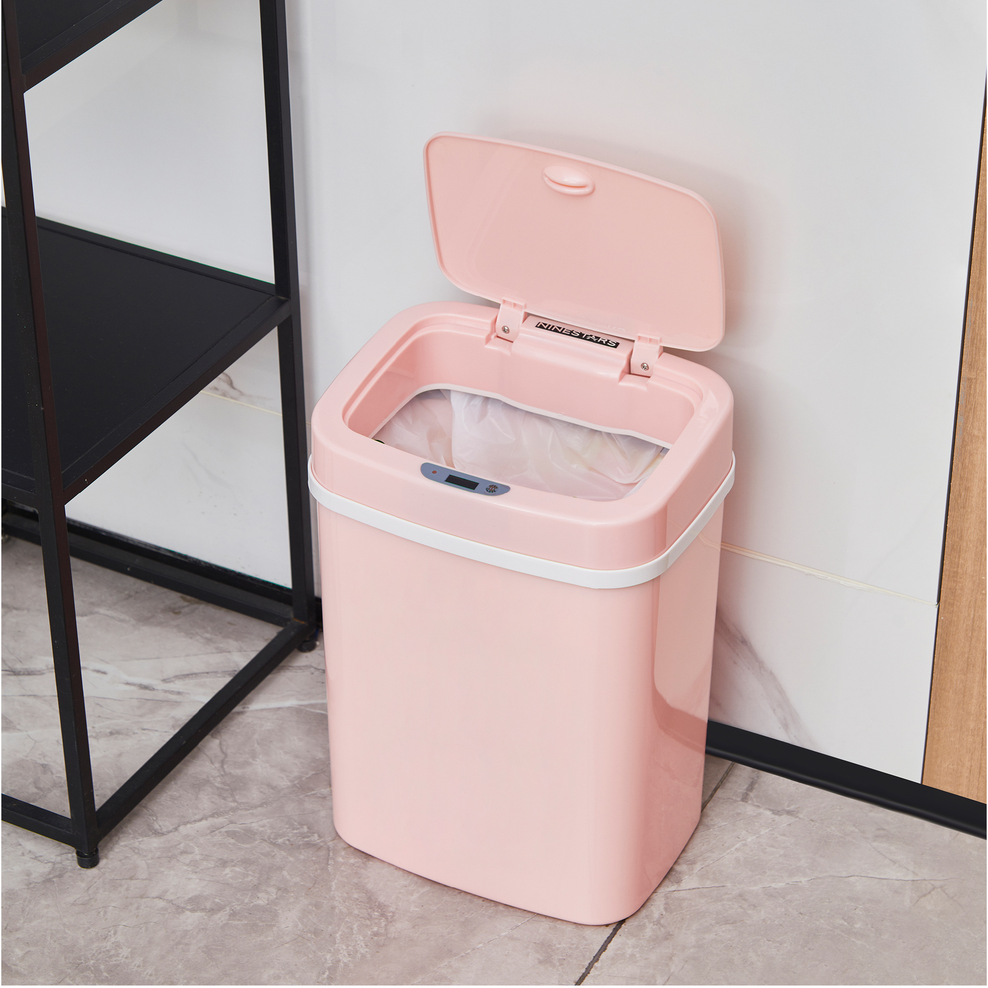 Nine Stars Automatic Bathroom Trash Can, 3 Gallon Plastic Motion Sensor Garbage Bin with Soft Close Lid, Pink