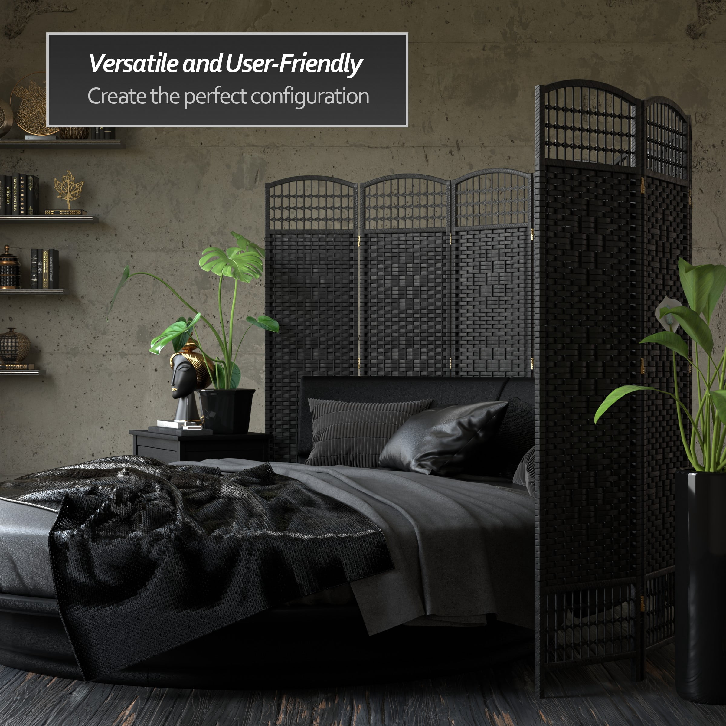 Red Lantern 5 1/2 ft. Tall Fiber Weave Room Divider - Black - 6 Panel