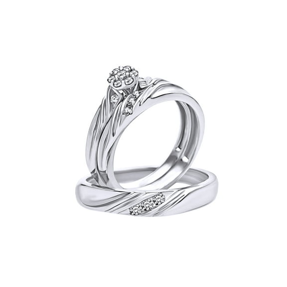 AFFY White Natural Diamond Wedding Trio Bridal Ring Set In 10k White Gold (0.375 Cttw)