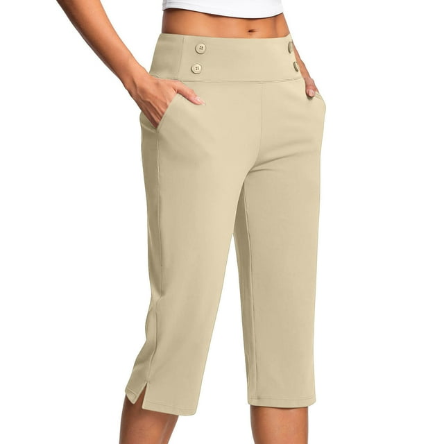 Lenpel Pantalons Capri pour Femmes Grande Taille Taille Haute Fuselés à Enfiler Robe de Yoga Pantalons Courts Décontractés d'Été