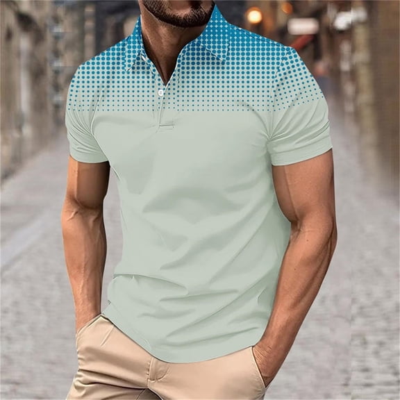 Golf Shirts for Men with Button Collared Short Sleeve Tshirts Shirt Mens Casual Gradient Printed Pullover Slim Breathable Athletic Workout Tees Tops