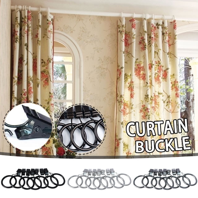 Fiudx Juego de Ganchos para Cortinas, Clips Metálicos para Cortinas, Gran Fuerza de Tracción, Galvanoplastia Antioxidante, Ideal para Cortinas de Hotel, Restaurante y Dormitorio, 7 Anillas, Compatibl