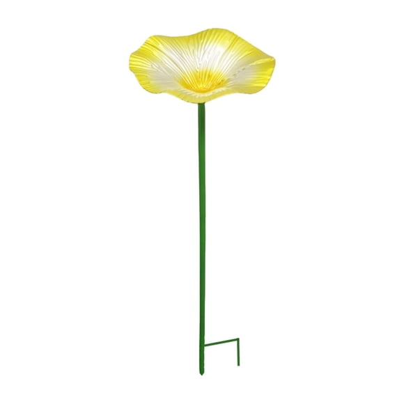 Baño para pájaros, comedero para pájaros de pie con forma de flor, decoración metálica decorativa, comedero para pájaros para jardín, patio, césped, amarillo