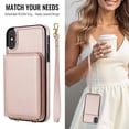 thumbnail image 4 of For iPhone XS/X PU Case for Women Girls, Crossbody Wallet Case with Card Slot Lanyard & Wrist Strap Shockproof Purse Flip Back Kickstand Case For iPhone XS/X,Rosegold, 4 of 8