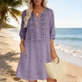 thumbnail image 2 of HAJWOH Women's Floral Embroidered Cotton Linen Maxi Boho Dress Short Sleeve V Neck Dresses Summer Flowy Beach Sundress, 2 of 7