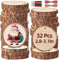 Fabulas 32 Pcs Natural Wood Slices 2.8-3.1 Inch, Unfinished Round Wood Circles Kit with Bark, Predrilled Holes for DIY Crafts, Christmas Ornaments, Wedding Centerpieces, Coasters & Wood Burning
