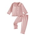 thumbnail image 5 of OJSFQUFP Girls Comfortable and Breathable Homewear Set Solid Color Long Sleeved Top Shorts Two Piece Set, 5 of 6
