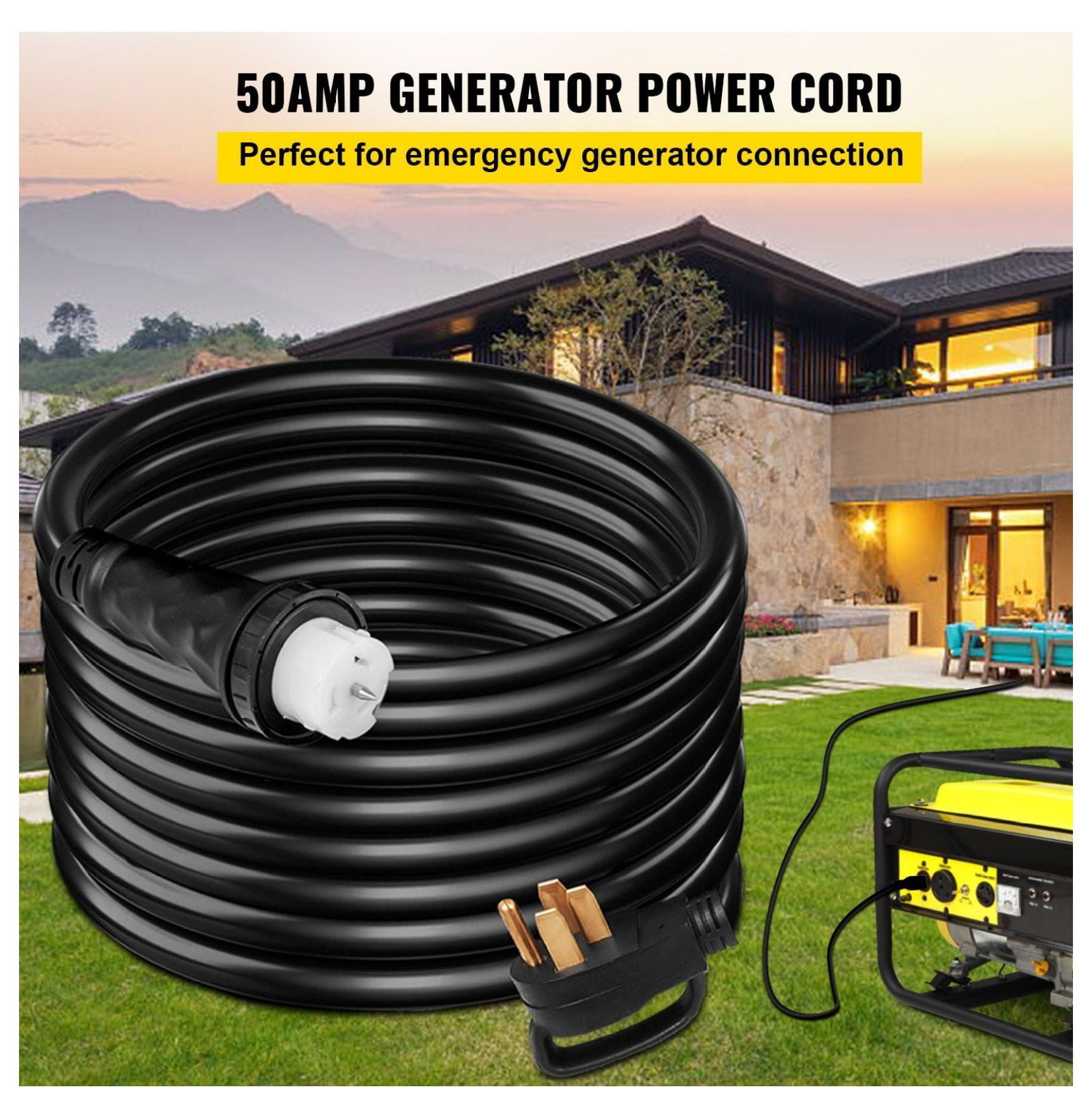 50 Amp Generator Extension Cord 20Ft STW 6/3+8/1 - 12500W N14-50P to CS6364 RV Power Cord Twist Lock Generator Adapter for Home & Outdoor Use