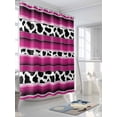 thumbnail image 3 of Shower Curtains for Bathroom-36"x72", Mexico Cow Animal Black White Skin Texture Waterproof Bath Curtain Grommet Shower Curtain Set with Hooks, Rose Red Stripes Washable Bath Accessories, 3 of 6