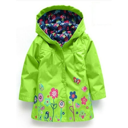 

Huyghdfb Little Girls Hoodie Jacket Flowers Button-Down Waterproof Windbreaker