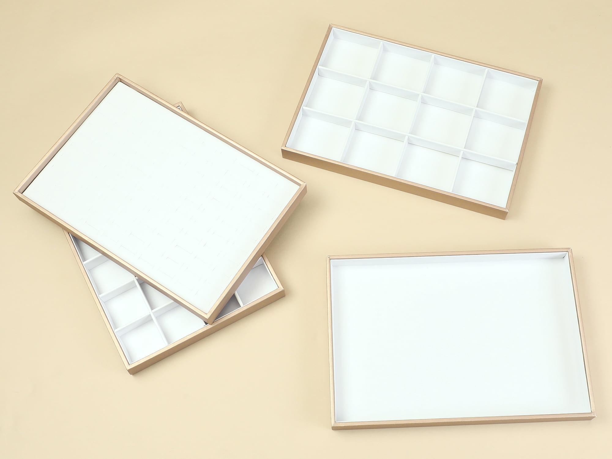 Unique Bargains 2 Stackable PU Leather Jewelry Boxes Organizer Tray with Removable Divider White Ring Tray
