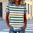 thumbnail image 2 of Atogsazn Women Waffle Colorblock Shirt Denim Patchwork Casual Short Sleeve Pullover T-shirt Crew Neck Tops Outfit 01-Green L Fashion, 2 of 5